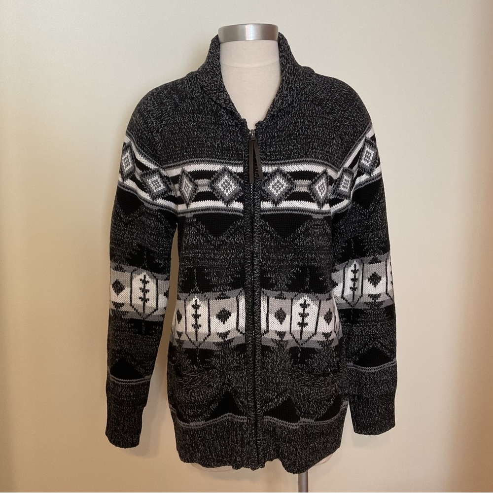 NWT Warehouse One Women’s Full Zip Cardigan Black Grey Mix Size L